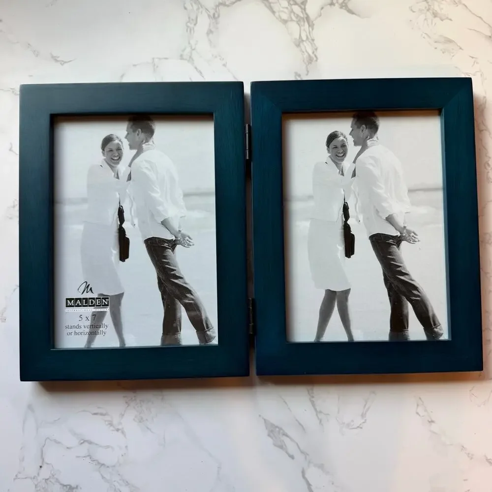 Vintage Y2K Malden Blue 5x7 Double Hinged Picture Frame NIB